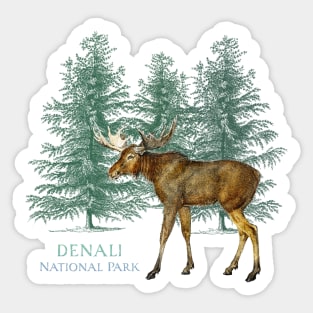 Denali National Park Alaska USA Moose Tree Silhouette Sticker